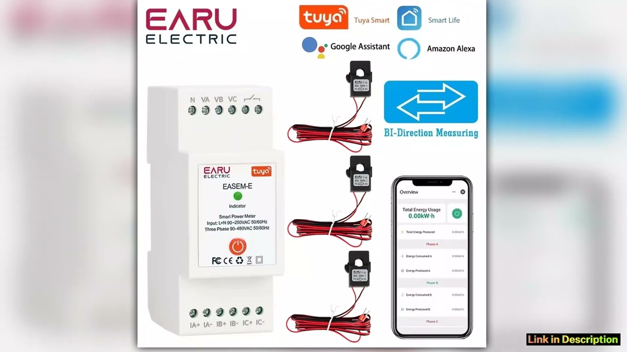 TUYA WiFi Smart Three Phase AC90480V BiDirectional Measurement Power Energy kWh Meter Monitor with