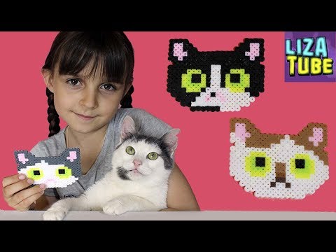 Пиксельные КОТИКИ из термомозаики Кожик, Карамелька, Компот делаем с Лизой LizaTube