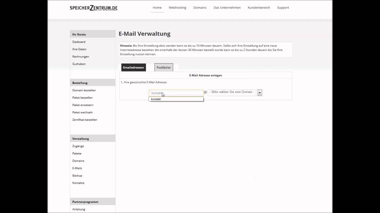 E-Mail Adresse bei Speicherzentrum einrichten - YouTube