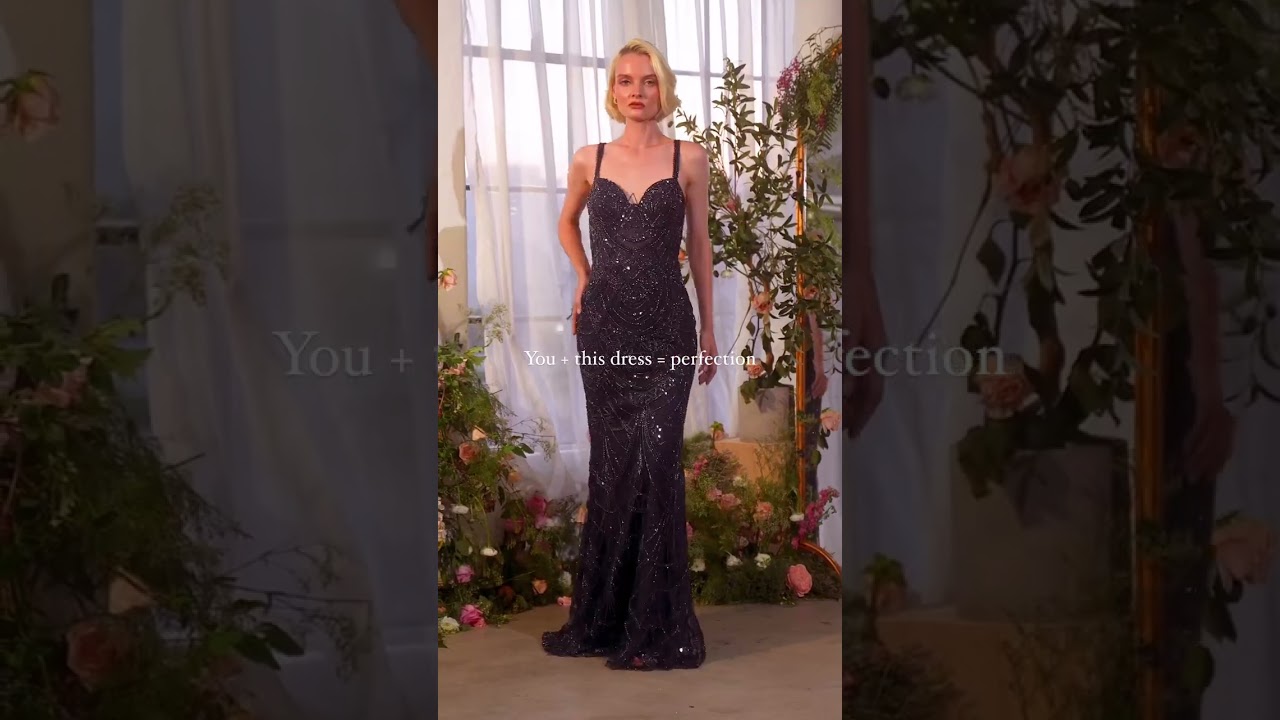 Be the spotlight at prom in our A1363 dazzled beaded navy dress ✨🫐 