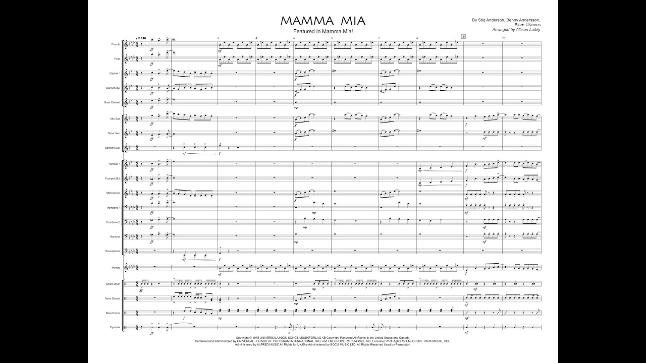Mamma Mia arranged for marching band by Allison Laibly