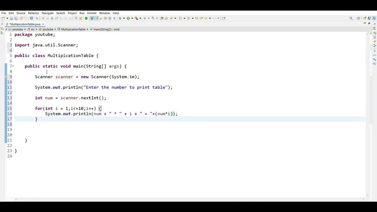 Print the Multiplication table in java - YouTube