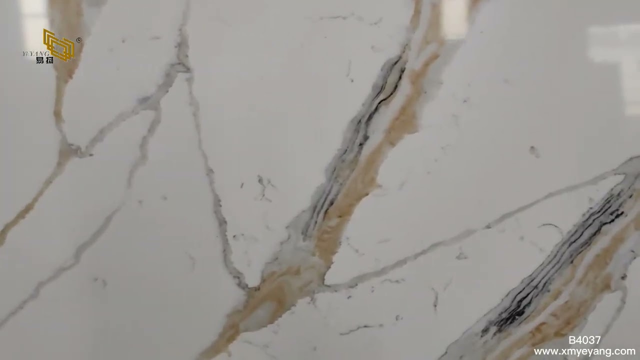 Calacatta Gold Quartz Slab for Countertops Kitchen and Bathroom B4037-1