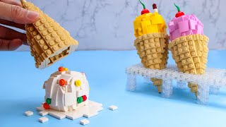 LEGO ICE CREAM CONE FACTORY: Yummy Rainbow Dessert Recipe | Lego in real life ASMR
