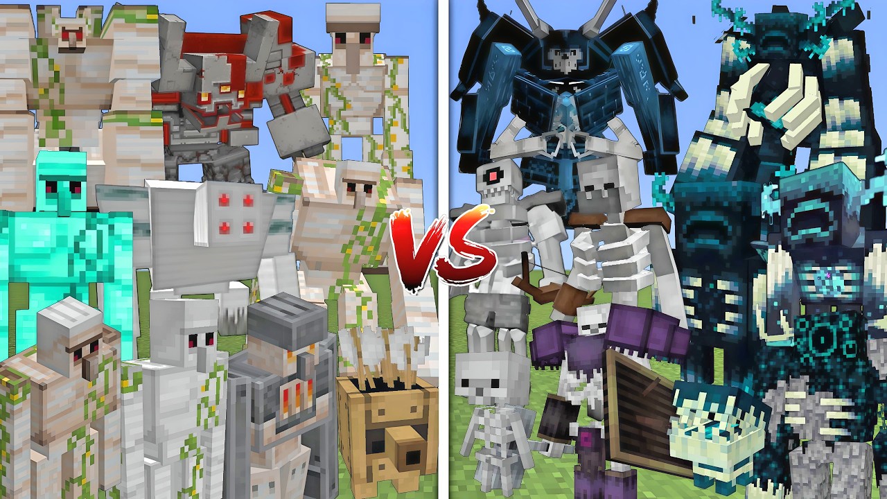 ALL MUTANT IRON GOLEMS VS ALL MUTANT SKELETONS & WARDENS MOBS BATTLE IN ...