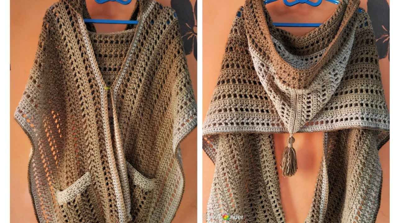 #شال #مستطيل كروشية بزنط وجيوب تصميم جديد لشتاء 2023❤️