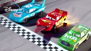 Cars - Lightning McQueen vs The King \& Chick Hicks (HD) Movie Clip