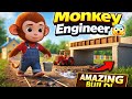 Monkey Nana Builds! Mini Tractor from Broken Path to Concrete Bridge | Satisfying ASMR Construction