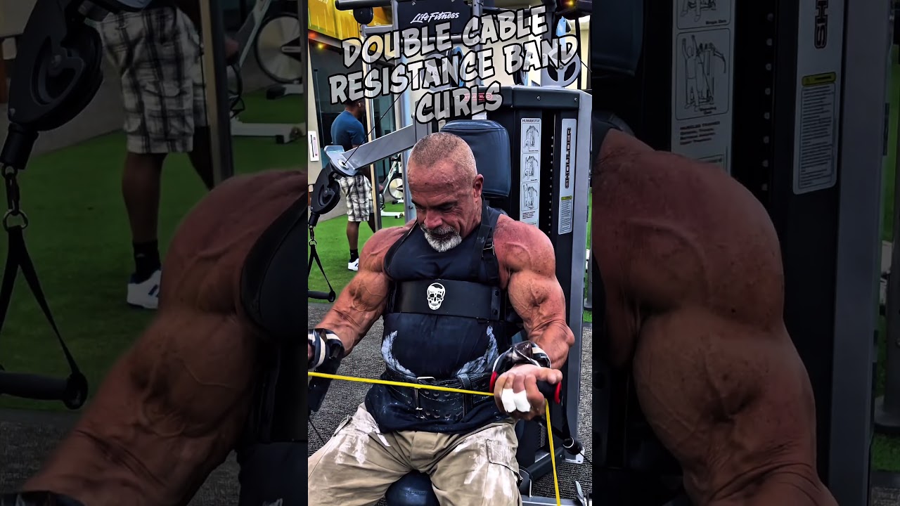 DOUBLE CABLE RESISTANCE BAND CURLS FOR BICEPS #biceps #workout #motivation #workouttips #exercise