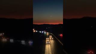 Moonset at sunset