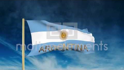 Argentina Flag Slider Style With Title. Waving In The Wind With Cloud Background Stock Animation