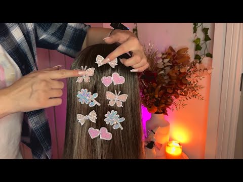 ASMR Whispered Hair Brushing & Hair Clip Decorations | Brush & Hair Sounds with Gentle Tapping