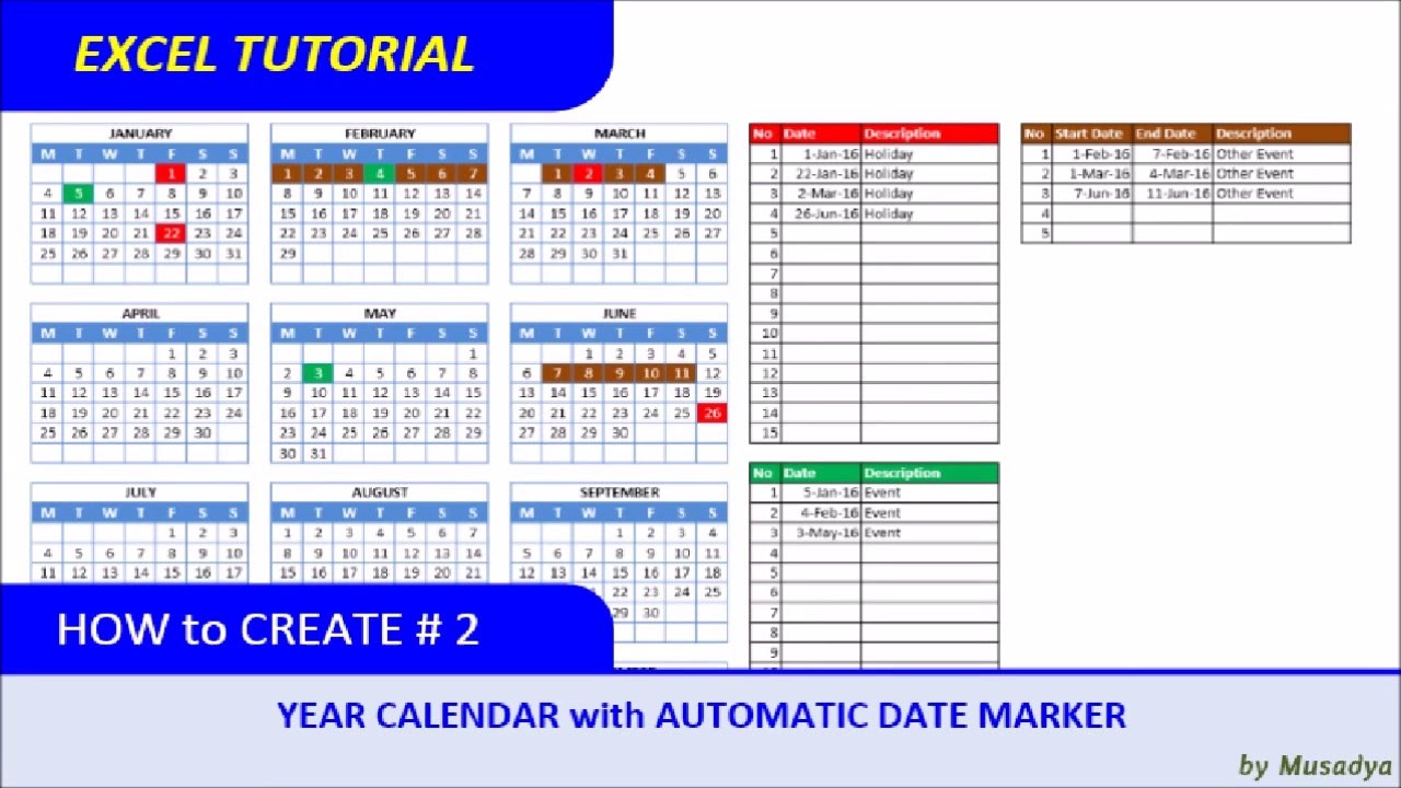 How to Create Excel Calendar for Specific Year with Automatic Date