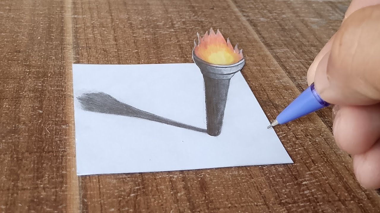 How to draw 3d torch on paper easy 3d drawing for beginners - YouTube