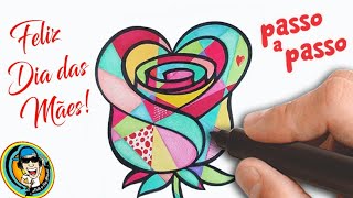 How to draw a ROSE using a HEART - step by step