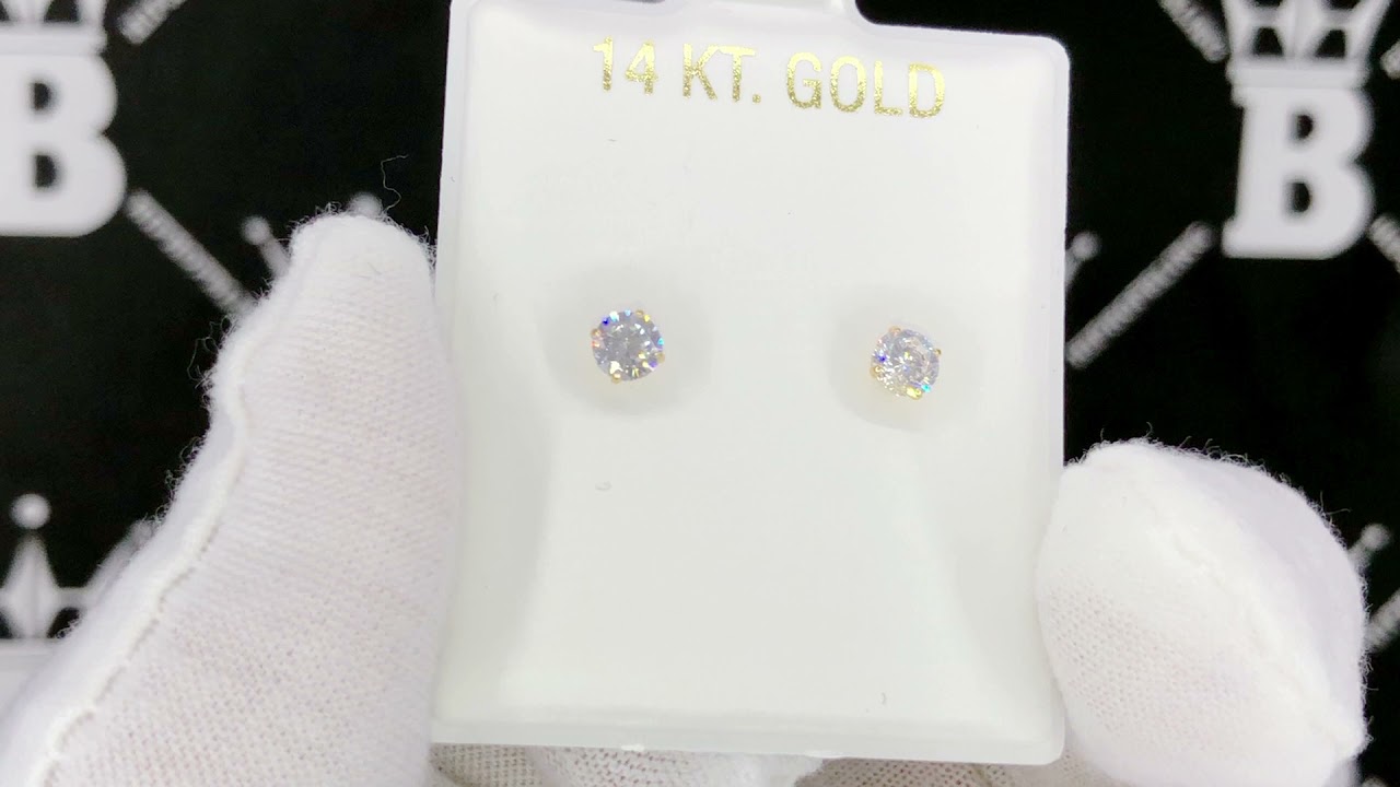 4MM 14K Yellow Gold CZ Stud Earrings Bling Bling | Solid Gold