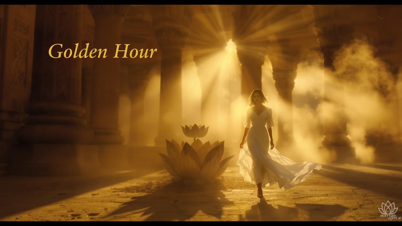 A woman walking barefoot in a temple courtyard, peaceful spiritual atmosphere