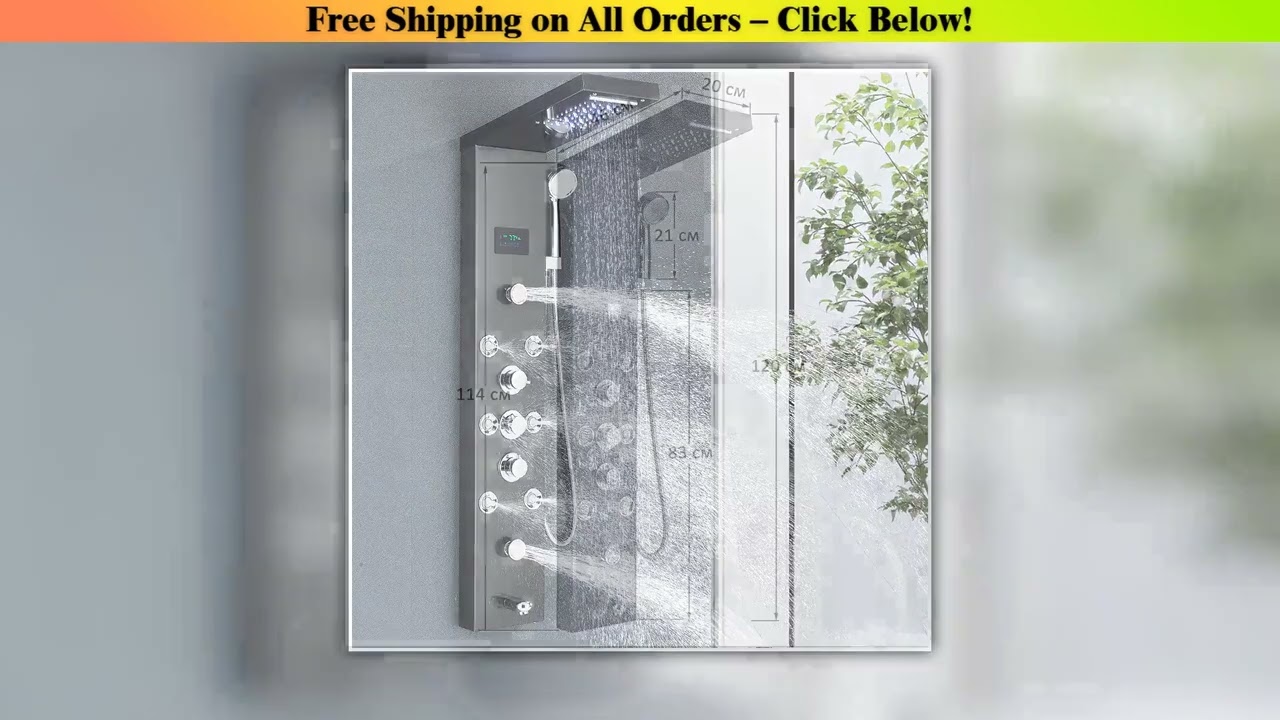 LED Shower Panel Tower System Rain Waterfall Shower Column Hydroelectricity LCD Display With