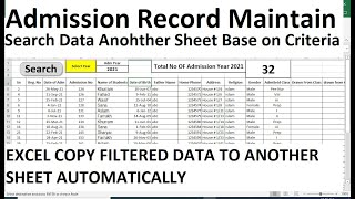 Admission Record Maintain Sheet in Excel screenshot 1