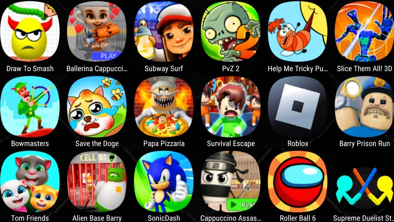 Survival Escape,Cappuccino Assassino,Roblox,Barry Alien Base,Bowmasters,Baby Tung Tung Tung Sahur