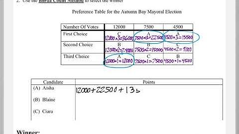 Math 118 : 6.5 #2 (Mathematical Explorations Tutorial : Voting - Review Of The 4 Methods)