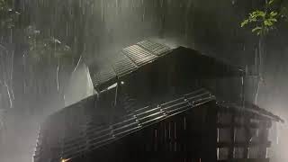 Fall into Sleep in Under 3 Minutes with Heavy Rain \& Thunder on a Metal Roof of Farmhouse at Night