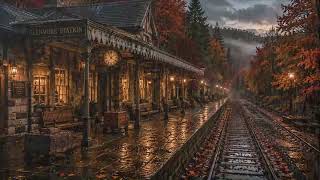 Lonely Railway Station in the Autumn Rain 🚂 10 Hours Peaceful Rain Sounds