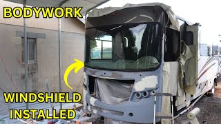 Rebuilding the Wrecked Georgetown RV Fiber Glass Work & NEW Windshield