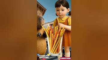 Capybara and Squid Game Style Girl Try AI Edible Sticks ASMR 🍥🐹👧 #shorts #capybara #squidgame