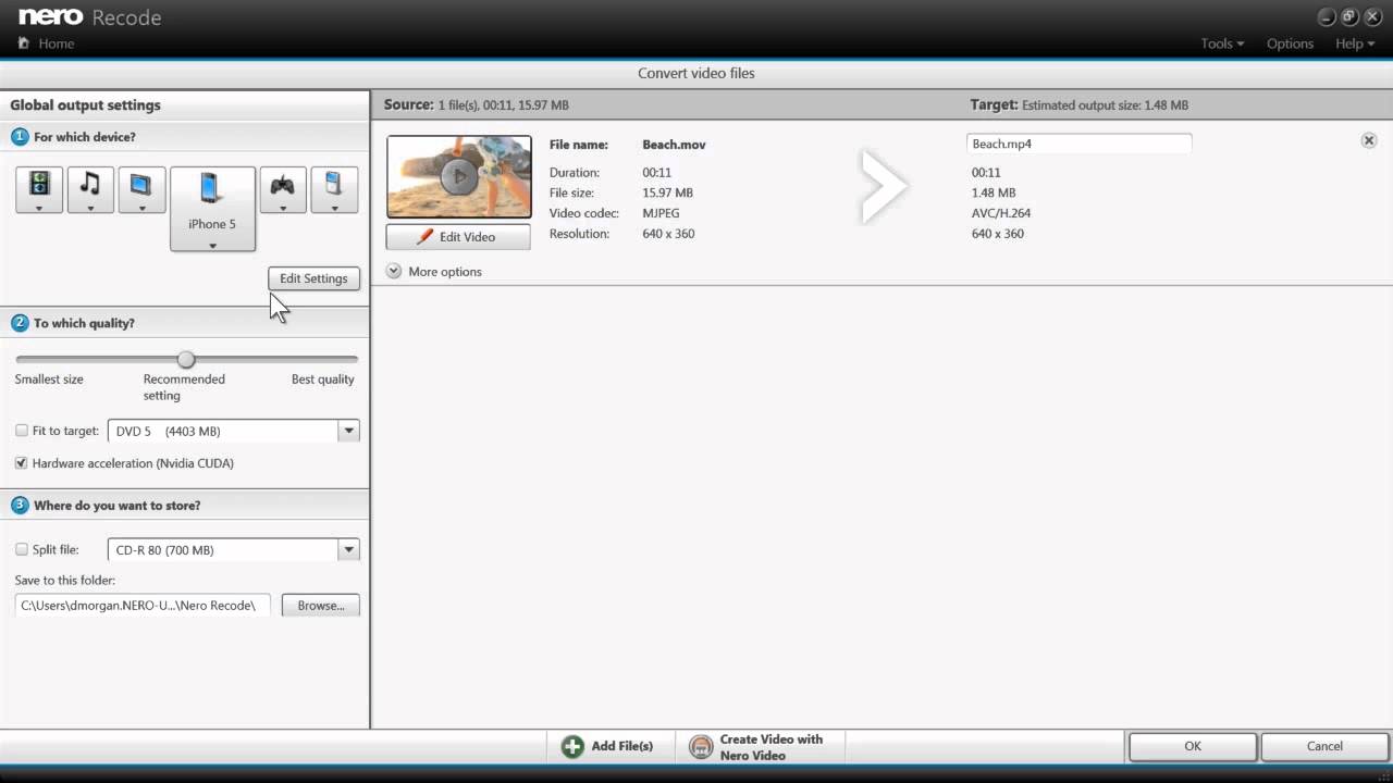nero recode how to convert videos eng