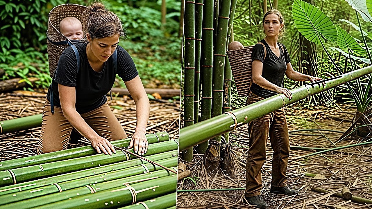 Single Mother Daily Life: Building a Sustainable Bamboo Home Things in the Forest 