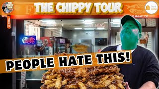 Comfort Food Of My Youth Gravy On Fish And Chips, Battered Burgers And Sausage