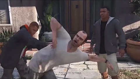 Random Guy keeps punching Trevor at cutscene (GTA V Funny glich)