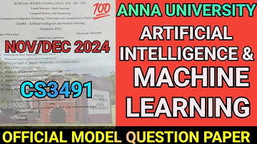 Artificial Intelligence & Machine Learning Model Official Question Anna University | CS3491 #cs3491
