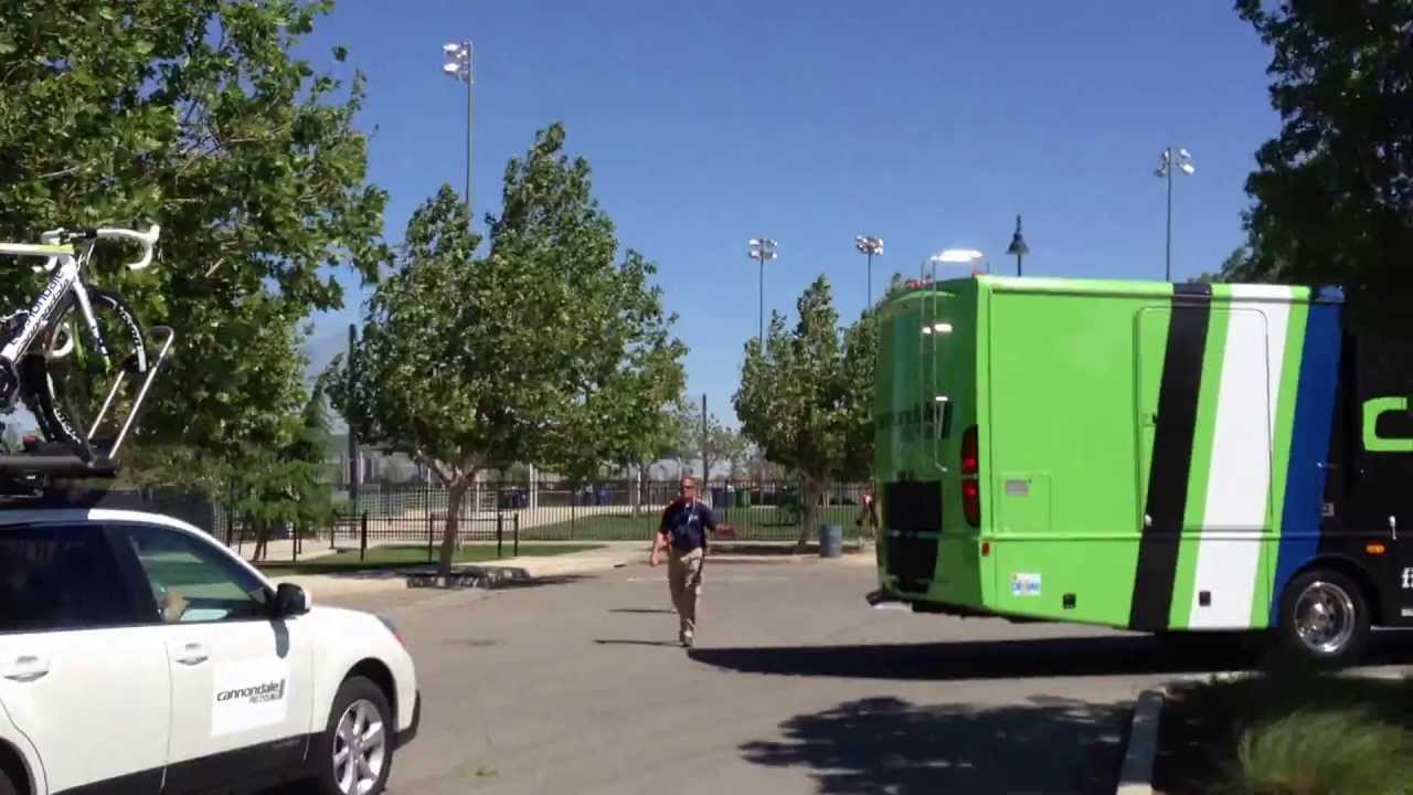 Cannondale Bus at Amgen TOC 2013 start of Stage 3 in Palmdale