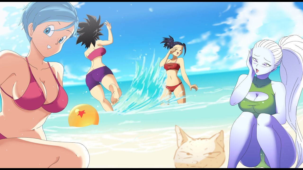 FONDO DE REGALO CHICAS DRAGON BALL SUPER BIKINI JUGANDO EN LA PLAYA ANZU361/DIVINE WINE