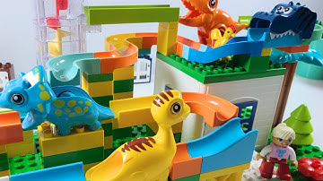 Satisfying Marble Run Building Block Coaster ASMR Dinosaur Split Course With Trex!