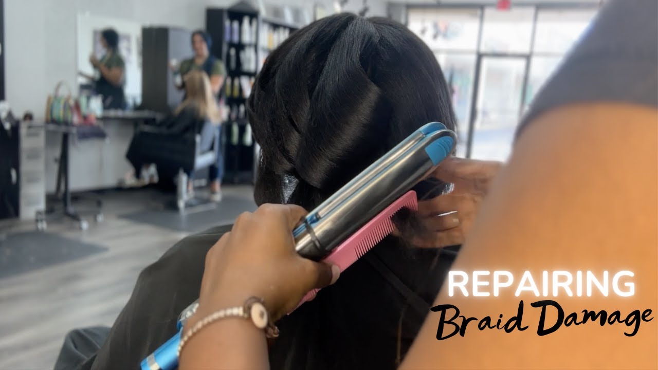 Silk Press on 4c Hair | repairing braid damaged hair - YouTube