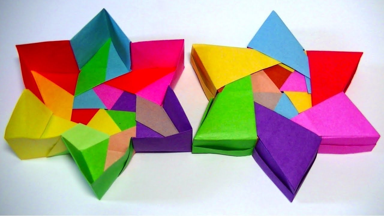 折り紙 星の箱とフタの作り方 両面折り紙各６枚計12枚 糊をつけると丈夫です Origami Gift Box Mr Coin Origami Channel１５ Youtube