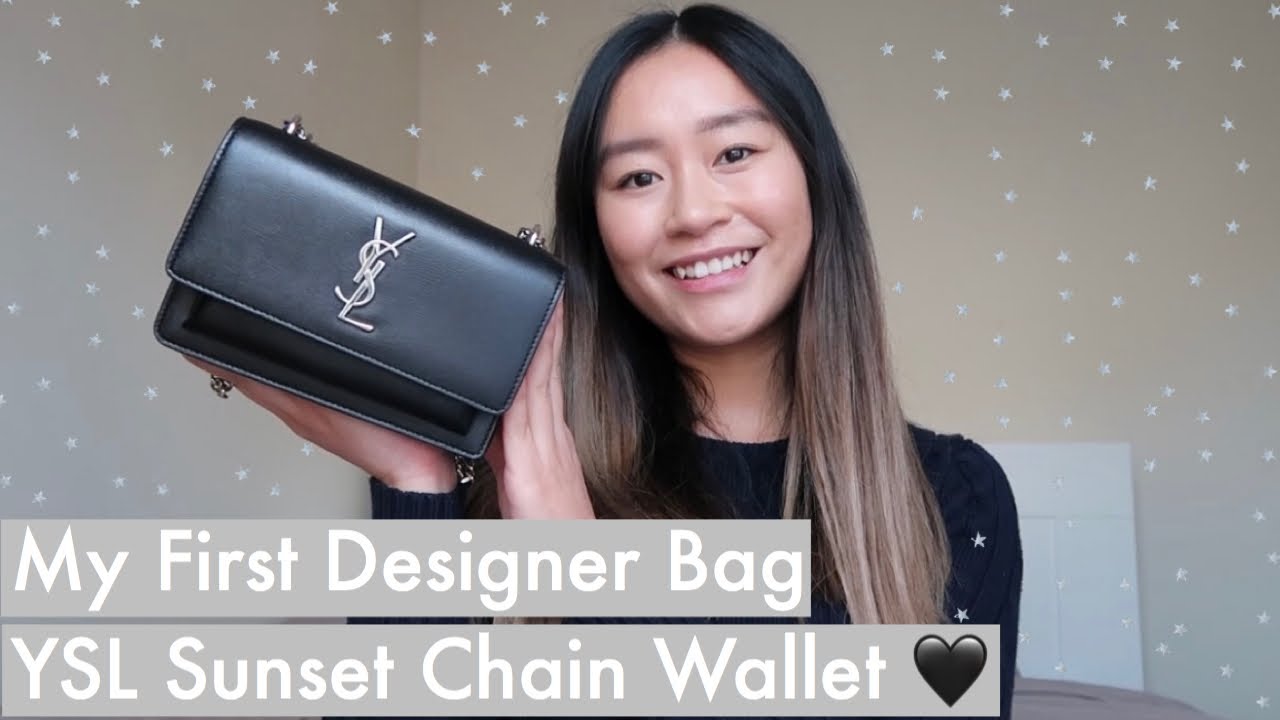 Saint Laurent Sunset Chain Wallet In Smooth Leather in Black