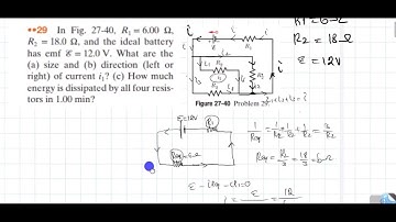 In Fig. 27-40, R1 = 6.00 Ω, R2 = 18.0 Ω, and the ideal battery has emf ℰ = 12.0 V. What are the (a)