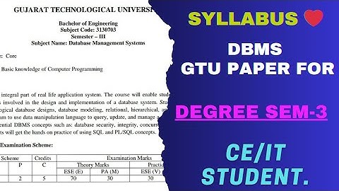 SYLLABUS ❤️ DBMS  GTU Paper For Degree 3-sem CE/IT Student.#gtu #paper #degree