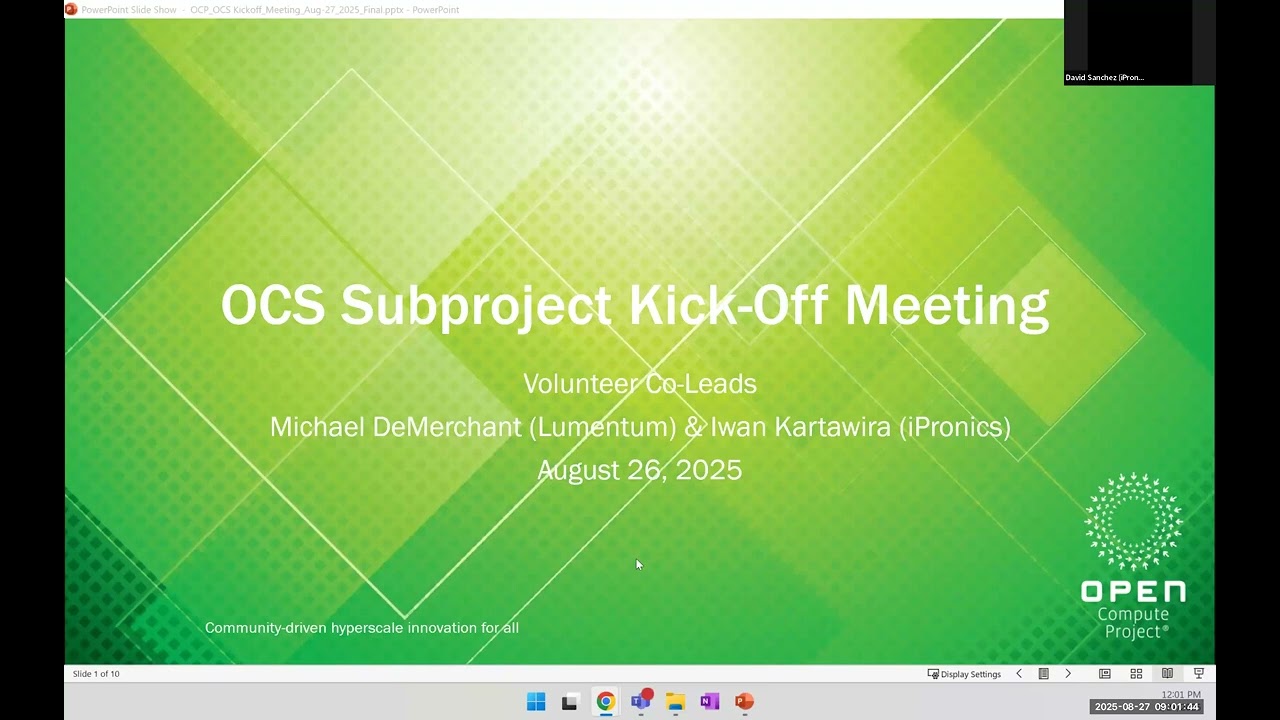 OCP Networking - Optical Circuit Switching Project call (Aug 27, 2025)