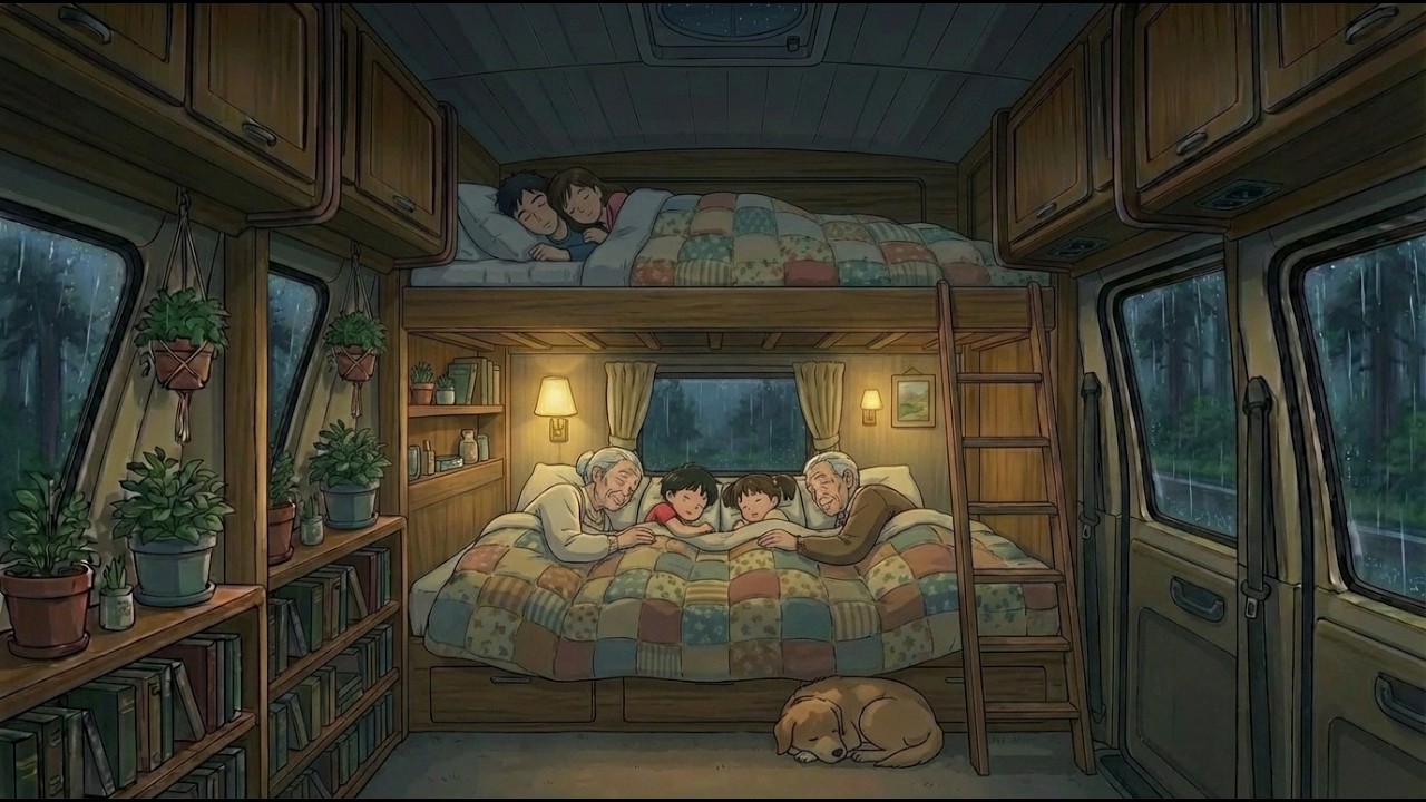 A Rainy Day in Our Mobile Home — A Family's Cozy Journey Through the Storm | Ghibli ASMR