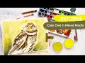Drawing a cute Owl in Mixed Media in my Sketchbook - Process Video (no voice over!)