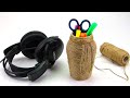 Organizador jarrón de tarros usados ​​y Yute \ Vase - organizer from a used jar and Jute. DIY crafts