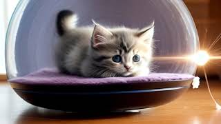 cute little fluffy kitten play and high power teleportation time travel device