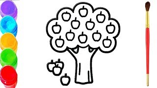 How to Draw Apple Tree, Apple Tree Coloring Pages, Apple Tree Coloring For Kids, drawing apple tree