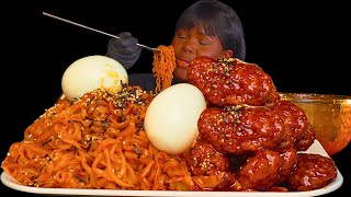 ASMR SPICY CHICKEN WINGS  & SPICY NOODLES DUMPLINGS  MUKBANG (NO Talking) |Sticky Eating Sounds