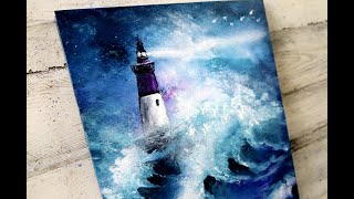 Lighthouse in Stormy Seas | Easy Painting for Beginners | Acrylics | Palette Knife